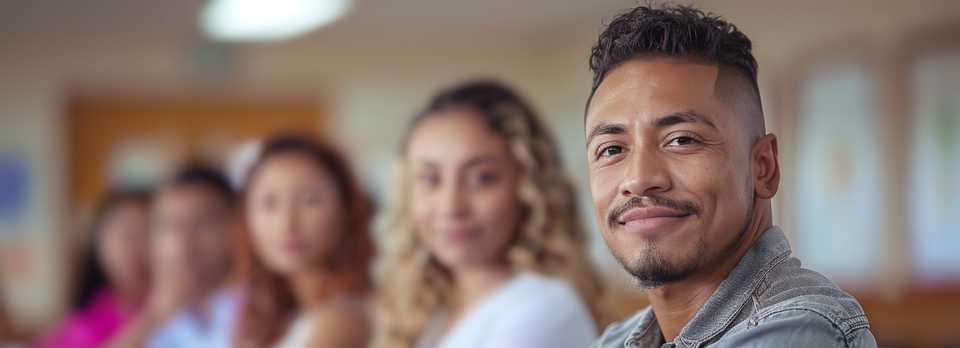 happy immigrant man with colleagues at work