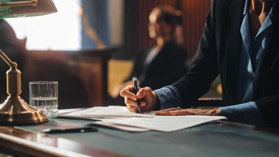 lawyer representing a client in court